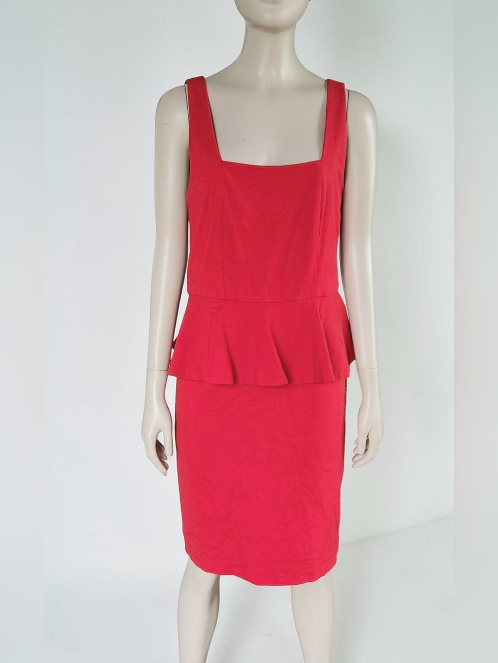 Vivienne Tam Peplum Waist Lipstick Red Sheath Dress Sleeveless S Square Neck
